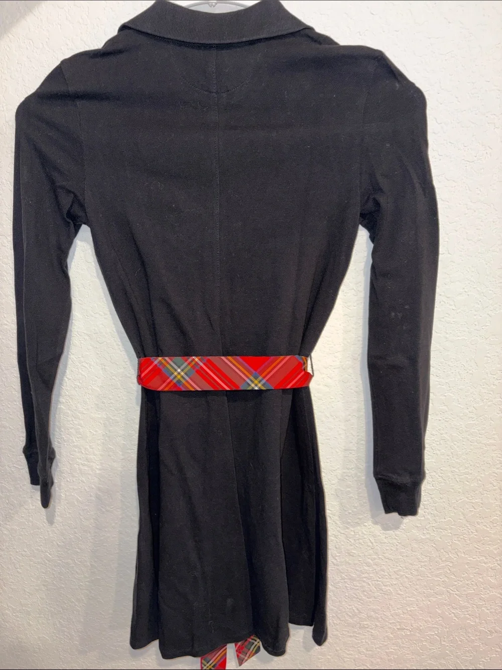 Ralph Lauren Black Long-Sleeve Polo Tunic with Red Plaid Sash
